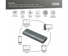 Digitus USB M.2 kietojo disko korpusas, SSD, išorinis, NVMe + SATA, 10Gbps (NVMe) 6 Gbps (SATA), USB3.1 Gen2 | DA-71156