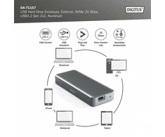 Digitus USB M.2 kietojo disko korpusas, SSD, išorinis, NVMe, 20Gbps, USB 3.2 Gen2x2 | DA-71157