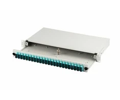 Alantec FO patch panel with 19” 1U accessory, 24x SC dx, OM3, adapters, extendable, pilka