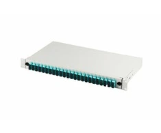 A-Lan FO patch panelė su įranga 19'' 1U, 24x SC dx, OM3, adapteriai, išplečiama, pilka