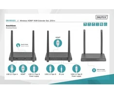 Assmann Electronic DIGITUS Wireless HDMI KVM plėstuvo rinkinys 200 m Full HD