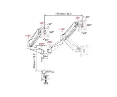 Laikiklis Assmann Electronic DIGITUS dviejų ekranų stalinis kompiuteris su dujinių spyruoklių stovu 2 tft/LCD iki 27 colių Vesa 75x75mm 100x100mm max.8KG juodas