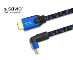HDMI-HDMI v2.1 kabelis, 3 m, 8K, kampinis, OFC, varis, paauksuotas, Ethernet / 3D CL-148 SAVIO mėlyna-juoda