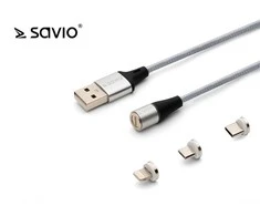 Savio CL-156 USB kabelis 2 m USB 2.0 USB C Micro USB A/Lightning Sidabrinis