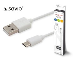 USB Kabelis - Savio CL-124 Micro USB 2.0 2m Baltas