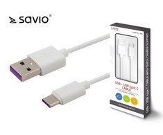 USB Kabelis - SAVIO USB Type C 5A 1m 480 Mbit/s Baltas