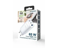 Gembird GaN USB QC3.0 27W 2xType-C max 65W balta