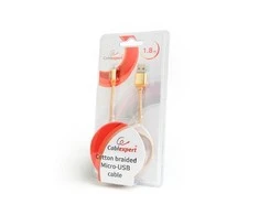 GEMBIRD CCB-mUSB2B-AMBM-6-G cotton braided micro USB cable 2.0 AM-MBM5P 1.8M metal connectors auksinis