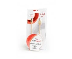 GEMBIRD CCB-mUSB2B-AMLM-6-G USB–8 kontaktų kabelis, medvilninis pintas metalinis jungiklis, 1,8 m, auksinis