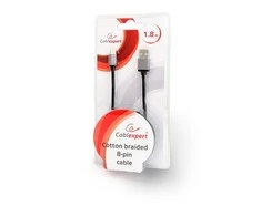 GEMBIRD CCB-mUSB2B-AMLM-6 Gembird USB–8 kontaktų kabelis, medvilninis pintas, metalinės jungtys, 1,8 m, juodas