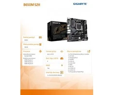 Pagrindinė plokštė „Gigabyte“ | B650M S2H 1.0 M/B | Procesorių šeima AMD | Procesoriaus lizdas AM5 | DDR5 DIMM | Atminties lizdai 2 | Palaikomos standžiojo disko sąsajos SATA | SATA jungčių skaičius 4 | Lustų rinkinys AMD B650 | Micro ATX