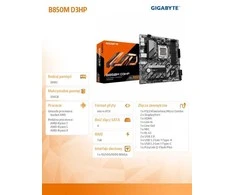 Pagrindinė plokštė GIGABYTE B850M D3HP Motherboard - AMD Ryzen 9000 Series CPUs, 5+2+2 Phases Digital VRM, iki 8200MHz DDR5 (OC), 1xPCIe 5.0 + 1xPCIe 4.0 M.2, GbE LAN, USB 3.2 Gen 2