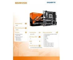Pagrindinė plokštė GIGABYTE B850M DS3H Motherboard - AMD Ryzen 9000 Series CPUs, 16+2+2 Phases Digital VRM, iki 8200MHz DDR5 (OC), 1xPCIe 5.0 + 1xPCIe 4.0 M.2, 2.5 LAN, USB 3.2 Gen 2