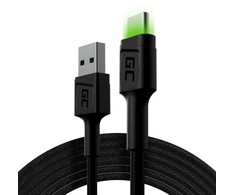 Green Cell Žalias Cell Cable Žalias Cell Ray USB-A - USB-C Žalias LED 200cm su Ultra Charge QC3.0 greito įkrovimo palaikymu