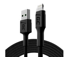 Žalias Cell Cable Žalias Cell Ray USB-A - Lightning Baltas LED 200cm su Apple 2.4A greito įkrovimo palaikymu