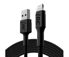 Green Cell Žalias Cell Cable Žalias Cell Ray USB-A - Lightning Baltas LED 200cm su Apple 2.4A greito įkrovimo palaikymu