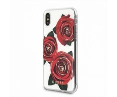 Guess Flower Desire Raudona Rose iPhone X dėklas – skaidrus