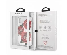 Guess Flower Desire Raudona Rose iPhone X dėklas – skaidrus