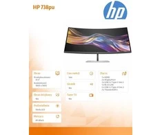 Hewlett Packard (HP) HP 738pu serijos 7 Pro lenktas TB4 įkrovimo monitorius - 37.5" 3840x1600 WQHD+ 400 nitų 60Hz AG, lenktas, IPS Juodas HDR 400, USB-C (100W/65W/15W)/HDMI/ DP Daisy-Chain, 5x USB-A, garsiakalbiai, RJ-45 LAN, reguliuojamo aukščio / pakreipimo / pasukimo, 3 metai (Z38c)