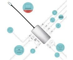 I-TEC USB-C metalinis dokas 1xHDMI 1xVGA 1xSD+1xmicroSD kortelių skaitytuvas 1xGLAN 1xgarsas / mikrofonas 3xUSB 3.1 1xUSB-C duomenys 1xUSB-C PD + įkroviklis 100W