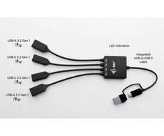 I-tec USB-C/USB-A kabelio šakotuvas, 4 prievadų (2x USB-C, 2x USB-A), iki 5 Gbps, lankstus kabelio šakotuvas, 60 g