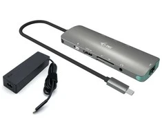 I-TEC USB C metalinis nano dokas 1xHDMI 4K 1xSD + 1xmicroSD kortelių skaitytuvas 1xGLAN 1xgarsas 3x USB 3.0 prievadas 1x USB-C PD + įkroviklis 100W