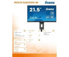 Monitorius 54,6cm/21,5" (1920x1080) iiyama ProLite XUB2293HS-B6 16:9 FHD IPS 1ms 100Hz HDMI DP Speaker Pivot Juodas