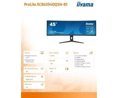 Monitorius „IIYAMA XCB4594DQSN-B1“ 44,5 colio ETE VA DQHD 165 Hz 450 cd/m2 0,8 ms MPRT garsiakalbiai USB-C dokas DP 2xHDMI KVM 3xUSB3.2 13 cm aukščio reguliavimas.