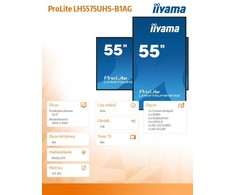 Monitorius IIYAMA LH5575UHS-B1AG 55 colių 3840x2160 UHD IPS skydelis Haze 25perc 500cd/m kraštovaizdžio ir portreto signalo perjungimo garsiakalbiai 2x 10W