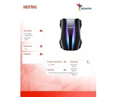ADATA Išorinis kietasis diskas | HD770G | 2000 GB | USB 3.2 Gen1 (atgalinis suderinamas su USB 2.0) | Juodas | Suderinamumas su konkrečiais pagrindiniais įrenginiais gali skirtis ir gali būti paveiktas sistemos aplinkos. Norint prijungti per USB 2.0, reikia prijungti du USB jungtys, kad būtų pakankamai energijos. Reikės USB Y kabelio.
