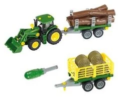 Klein John Deere traktorius su dviem priekabomis