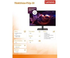 Monitorius Lenovo | ThinkVision | P32p-30 | 31.5 " | IPS | 16:9 | 60 Hz | 4 ms | 3840 x 2160 | 350 cd/m² | HDMI jungtys quantity 1 | Juodas | Garantija 36 mėn.