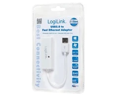 LogiLink Prisijungti | Greitasis Ethernet USB 2.0–RJ45 adapteris: | 0,115 m | Baltas | USB-A iki RJ45