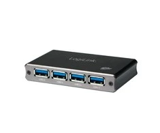 LogiLink Aliuminio HUB USB3.0 4 prievadų, juodas, Su maitinimo šaltiniu