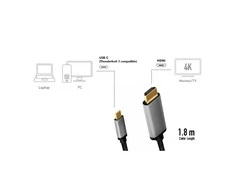 „LogiLink USB-C“ - HDMI laidas 1,8 m, antgalis