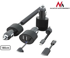 Maclean MCE76 37545 Automobilinis įkroviklis 2xUSB, 5.2A, „Lightning“ spiralė 1.8m