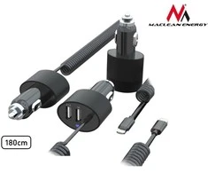 Maclean MCE76 37545 Automobilinis įkroviklis 2xUSB, 5.2A, „Lightning“ spiralė 1.8m