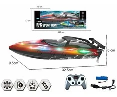 Madej motorinė valtis 2.4 G, nuotoliniu būdu valdomas kroviklis su USB, šviečiantis