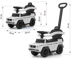 Motoroleris su kreipiančiąja juosta MERCEDES G350d Milly Mally baltas