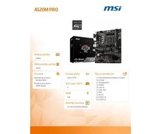 Pagrindinė plokštė MSI | A520M PRO | Processor family AMD | Processor socket AM4 | DDR4 | Atminties lizdai 2 | Chipset AMD A | Micro ATX