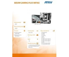 Pagrindinė plokštė MSI B850M GAMING PLUS WIFI6E | Procesorių šeima AMD | Procesoriaus lizdas AM5 | Palaikomos standžiojo disko sąsajos SATA, M.2 | SATA jungčių skaičius 4