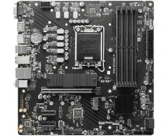 Pagrindinė plokštė MSI | PRO B760M-P | Procesorių šeima Intel | Procesoriaus lizdas LGA1700 | DDR5 DIMM | Atminties lizdai 4 | Palaikomos standžiojo disko sąsajos SATA, M.2 | SATA jungčių skaičius 4 | Mikroschemų rinkinys Intel B760 | mATX