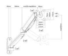 Laikiklis NEOMOUNTS BY NEWSTAR WALL MOUNTED GAS SPRING MONITORIUS ARM (3 PIVOTS VESA 100X100)