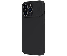 Nillkin Camshield šilkinis silikoninis dėklas su fotoaparato dangteliu, skirtas iPhone 13 Pro Juodas