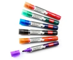 Baltos lentos žymekliai NOBO Liquid Ink, 12 vnt., įv. spalvų
