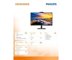 Philips Monitorius su Windows Hello Webcam 24E1N5300HE 23,8 ", IPS, FHD, 1920 x 1080, 16:9, 4 ms, 300 cd/m², Juodas, 75 Hz, HDMI jungtys 1 kiekis