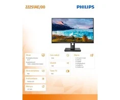Monitorius „Mmd“ monitoriai, ekranai „PHILIPS 222S1AE/00“, 21,5 colio, IPS, WLED, 1920 x 1080, žemas Mėlyna režimas, DVI/HDMI/DP