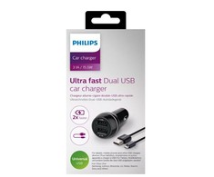Įkroviklis automobilinis Philips (2xUSB 3.1A) juodas