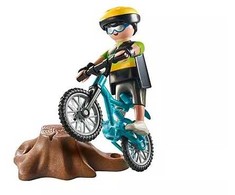 Playmobil Dviratininkas su visureigių dviračiu ir medžio kelmu