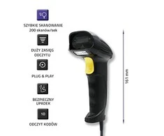 QOLTEC 50876 lazerinis scanner 1D USB Juodas